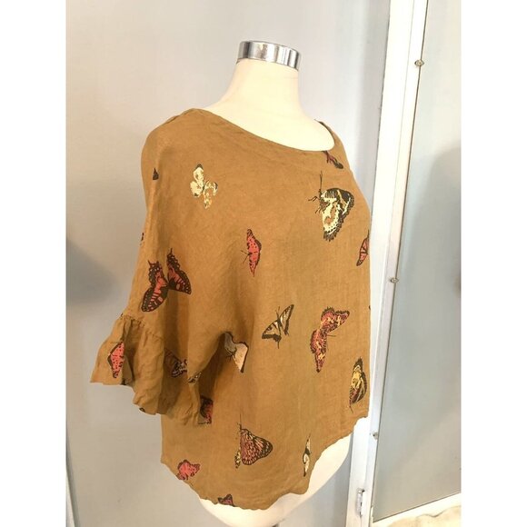 Linen Blouse Lagenlook oversized S M L Italy Natural Fiber butterfly - Picture 5 of 12
